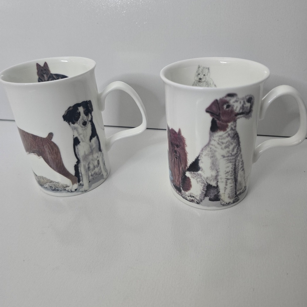 Roy Kirkham Dogs Galore Fine Bone China Mugs Set of 2 England 2005 Dog Breeds